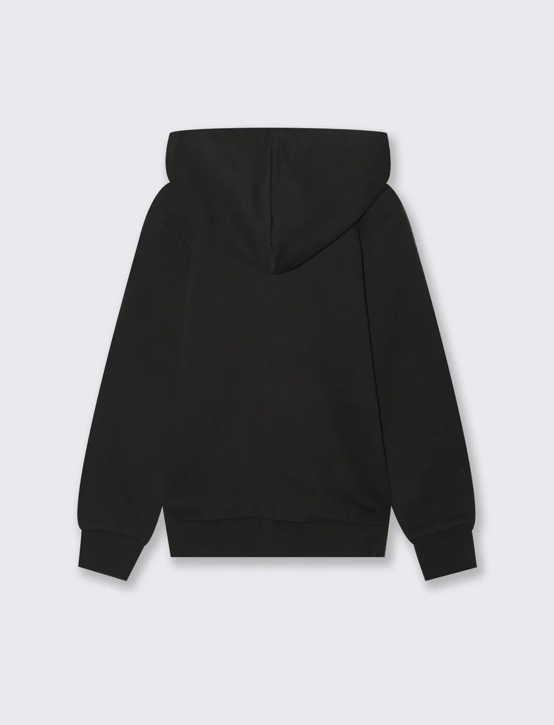 Felpa full zip con cappuccio. - Nero