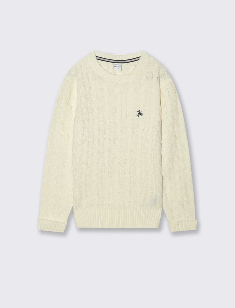 Maglia girocollo a traccia. - Bianco latte