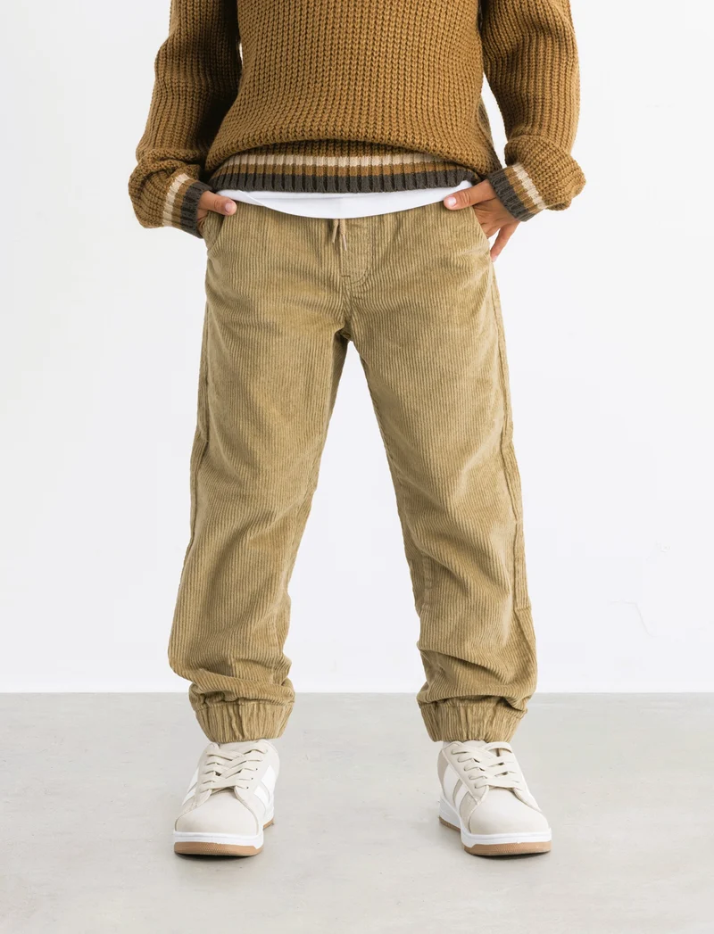 Jogger in velluto a coste. - Beige