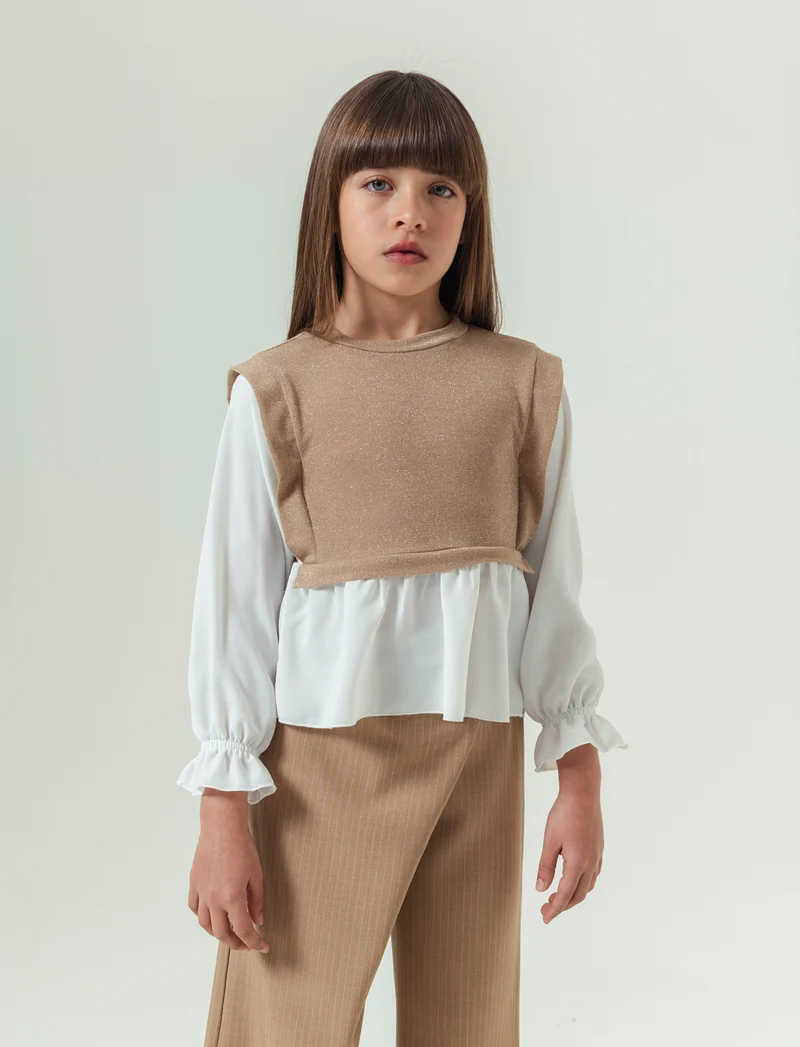 Blusa elegante da bambina. - Beige