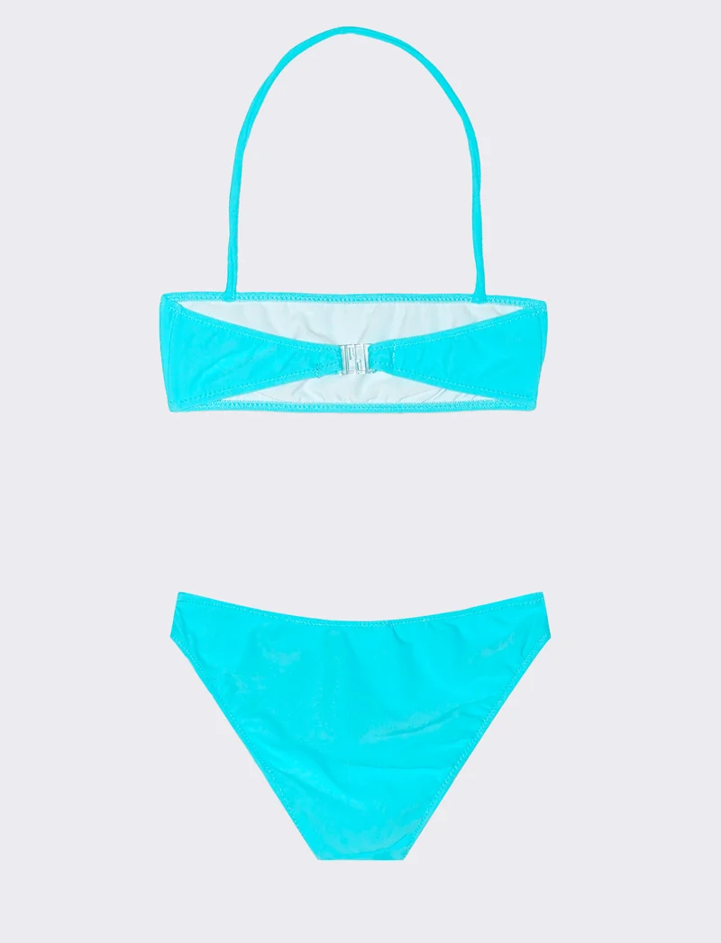 Bikini da bambina con decorazione in strass. - Blu