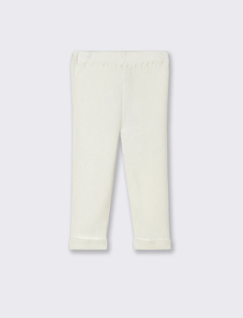 Leggings in maglia a costine - Bianco panna