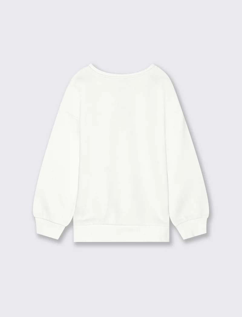 Felpa girocollo in cotone. - Bianco latte
