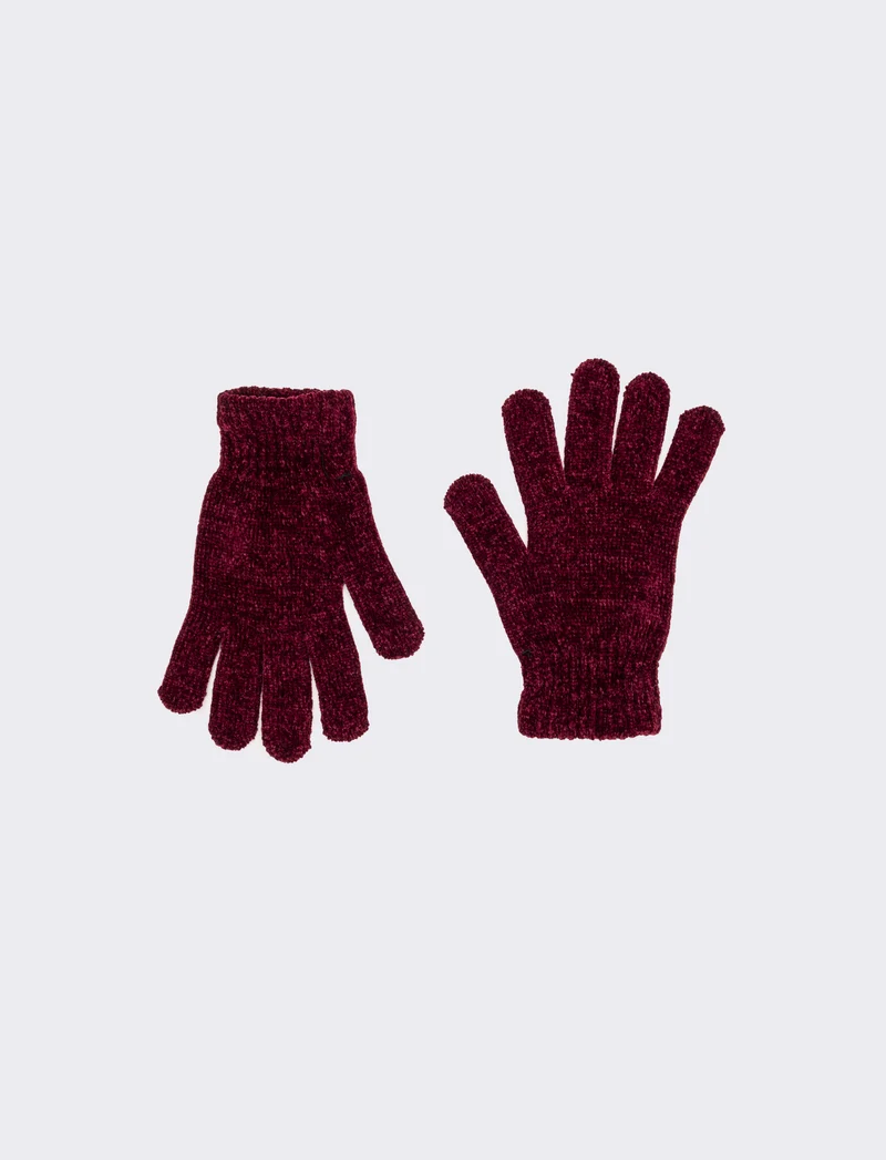 Guanti donna in ciniglia con touch - Bordeaux