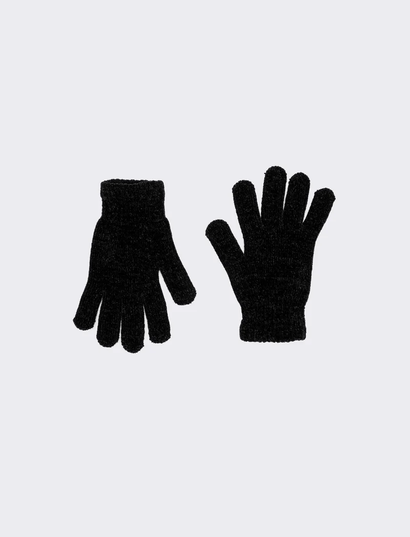Guanti donna in ciniglia con touch - Nero