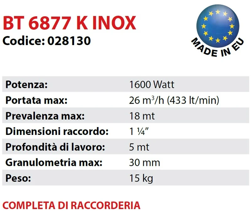 Elettropompa sommersa Trituraritre Acque Nere ELPUMPS BT 6877 K INOX 028130