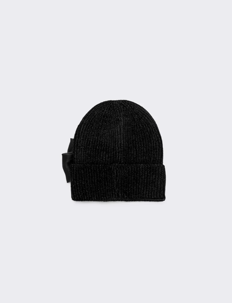 Cappello cuffia fiocco grande - Nero