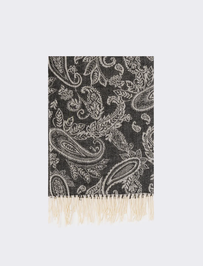 Sciarpa stampa paisley con frange - Nero