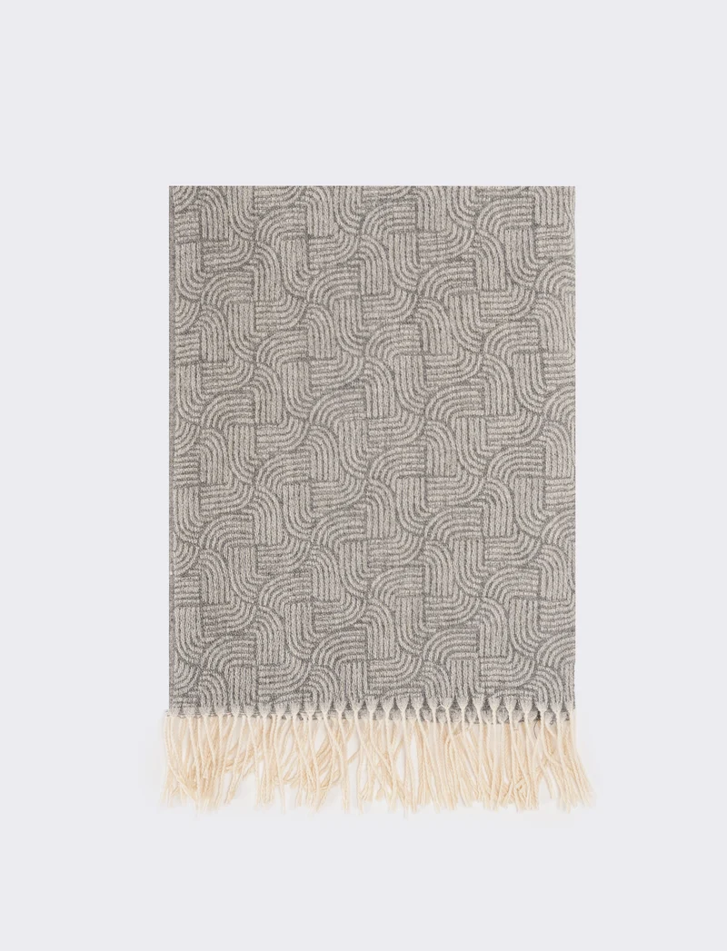 Sciarpa uomo stampa geometrica con frange - Grigio