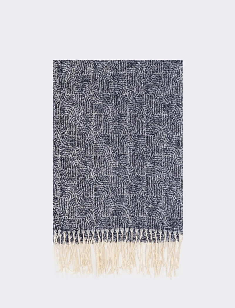 Sciarpa uomo stampa geometrica con frange - Denim