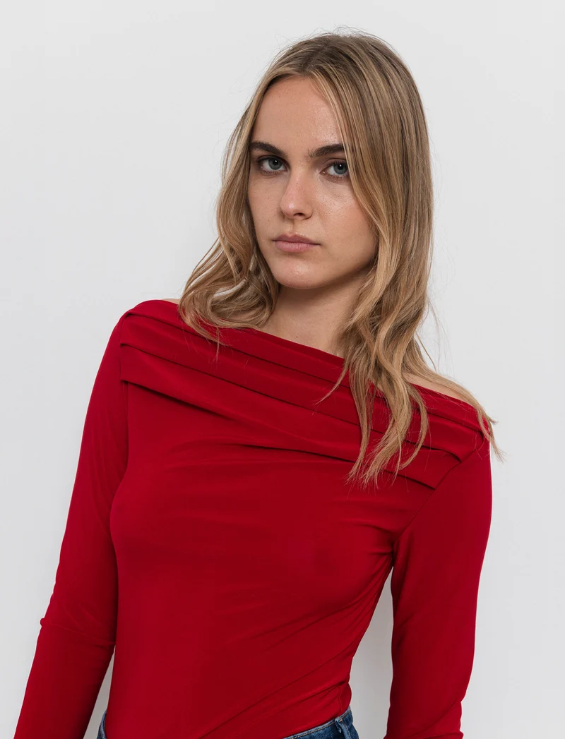 Body con scollo a barca - Rosso