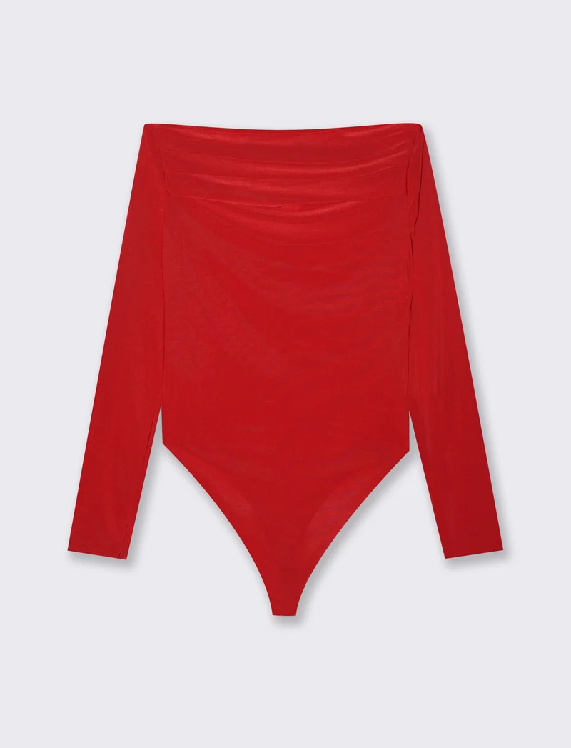 Body con scollo a barca - Rosso