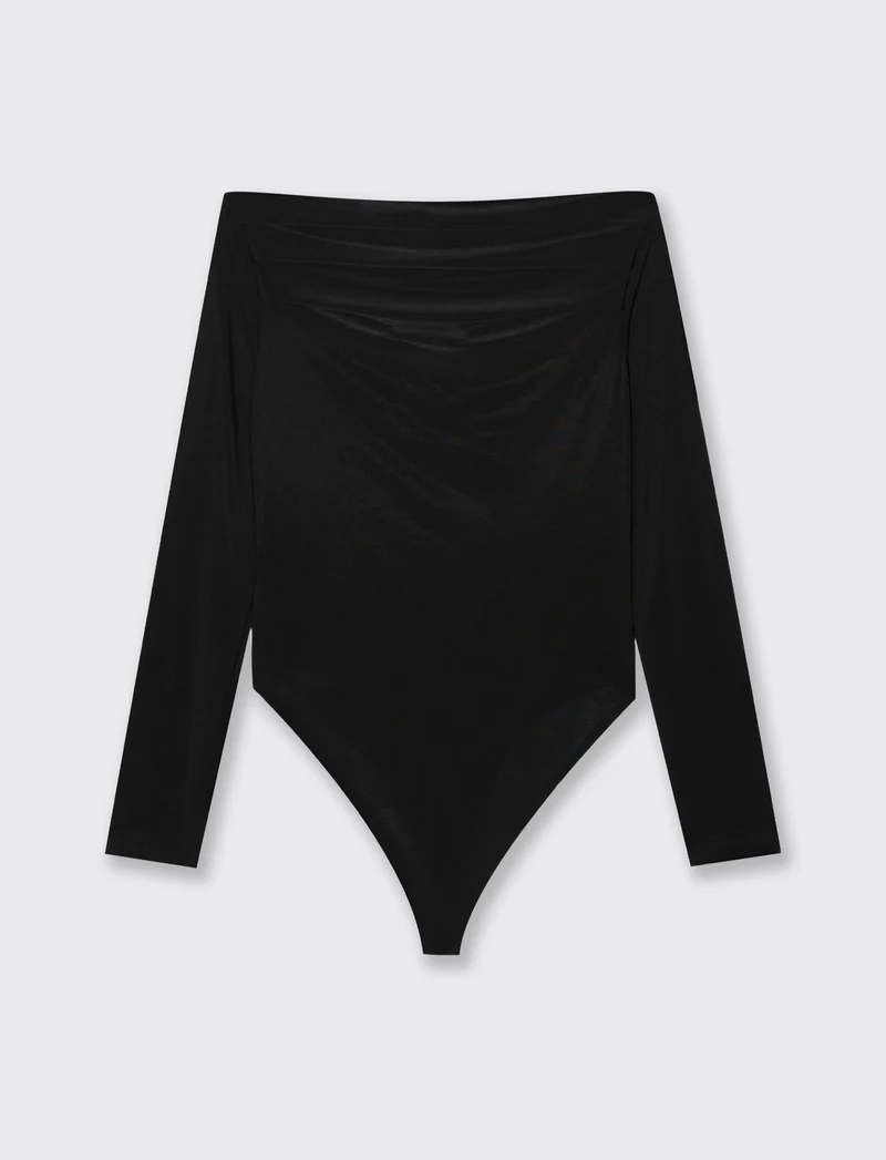 Body con scollo a barca - Nero