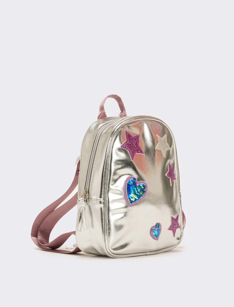 Zaino metallizzato con stelle e cuori - Lilla