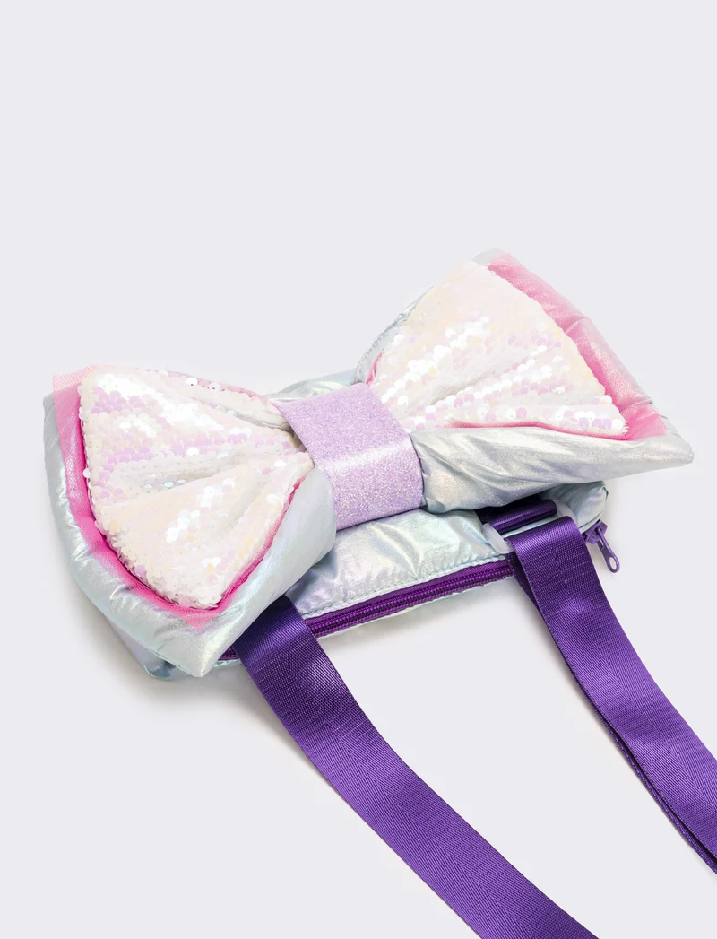 Borsa tracolla con fiocco in tulle e paillettes - Lilla