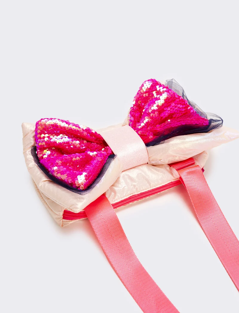 Borsa tracolla con fiocco in tulle e paillettes - Rosa