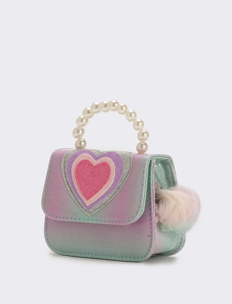 Borsa bambina tracollina con patta e manico in perle - Turchese
