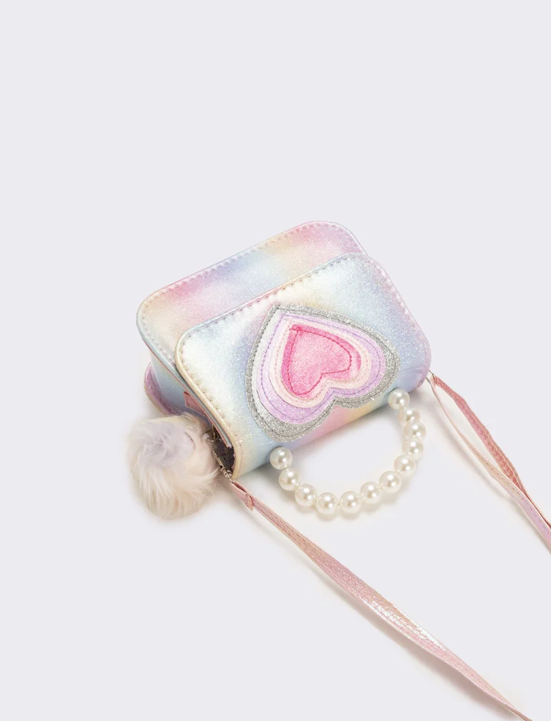 Borsa bambina tracollina con patta e manico in perle - Rosa