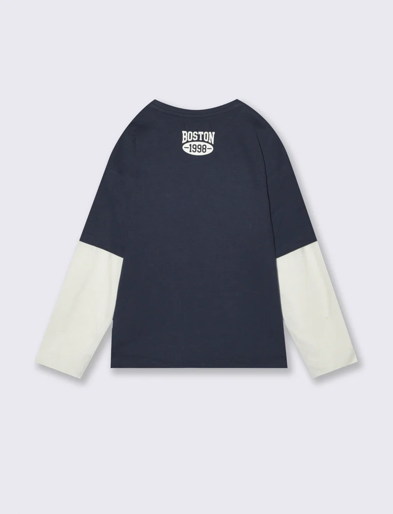 T-shirt maniche lunghe bicolor - Blu