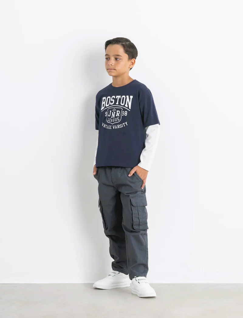 T-shirt maniche lunghe bicolor - Blu