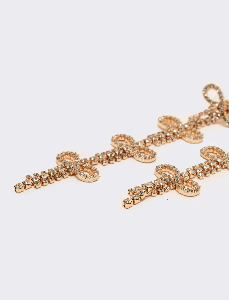 Orecchini fiocchi in strass - Oro rosa
