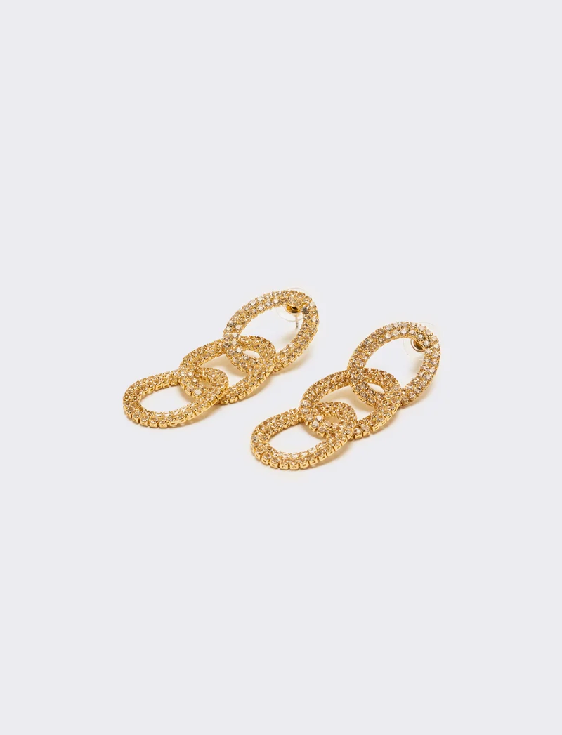 Orecchini pendenti 3 cerchi con strass - Oro