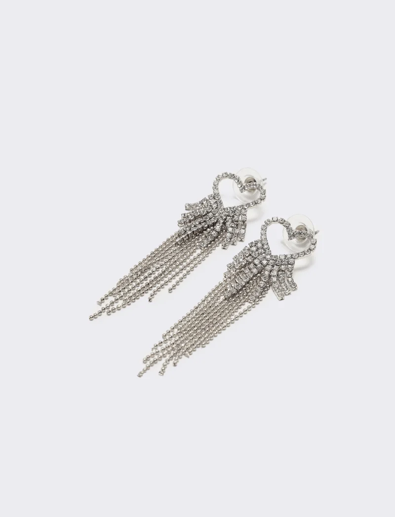 Orecchino pendente con cuore strass - Argento