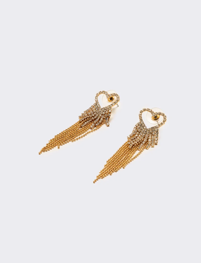 Orecchino pendente con cuore strass - Oro