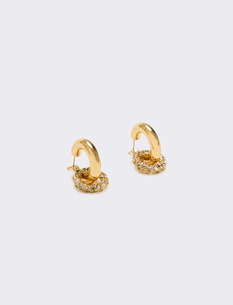 Orecchino doppio cerchio liscio e strass - Oro