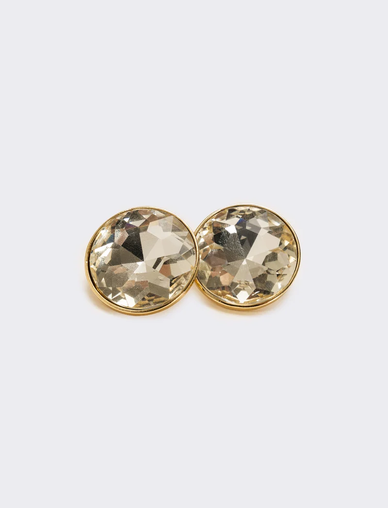 Orecchino bottone con pietra tonda e clips - Oro