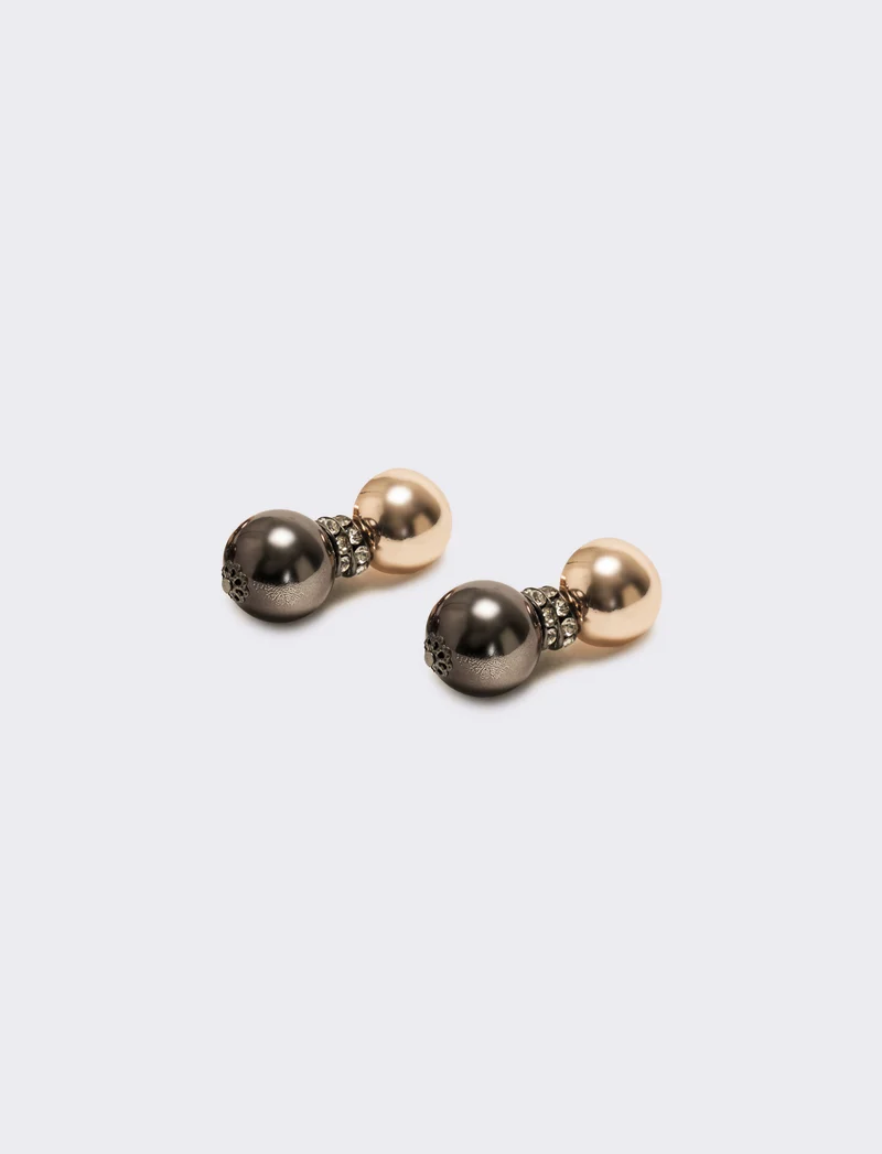 Orecchino doppia sfera e strass - Oro rosa