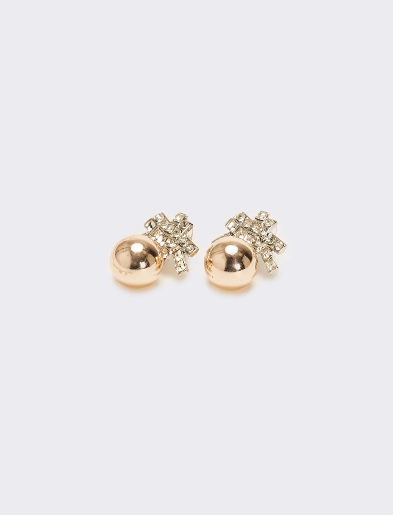 Orecchini con pendente strass e pallina - Oro rosa