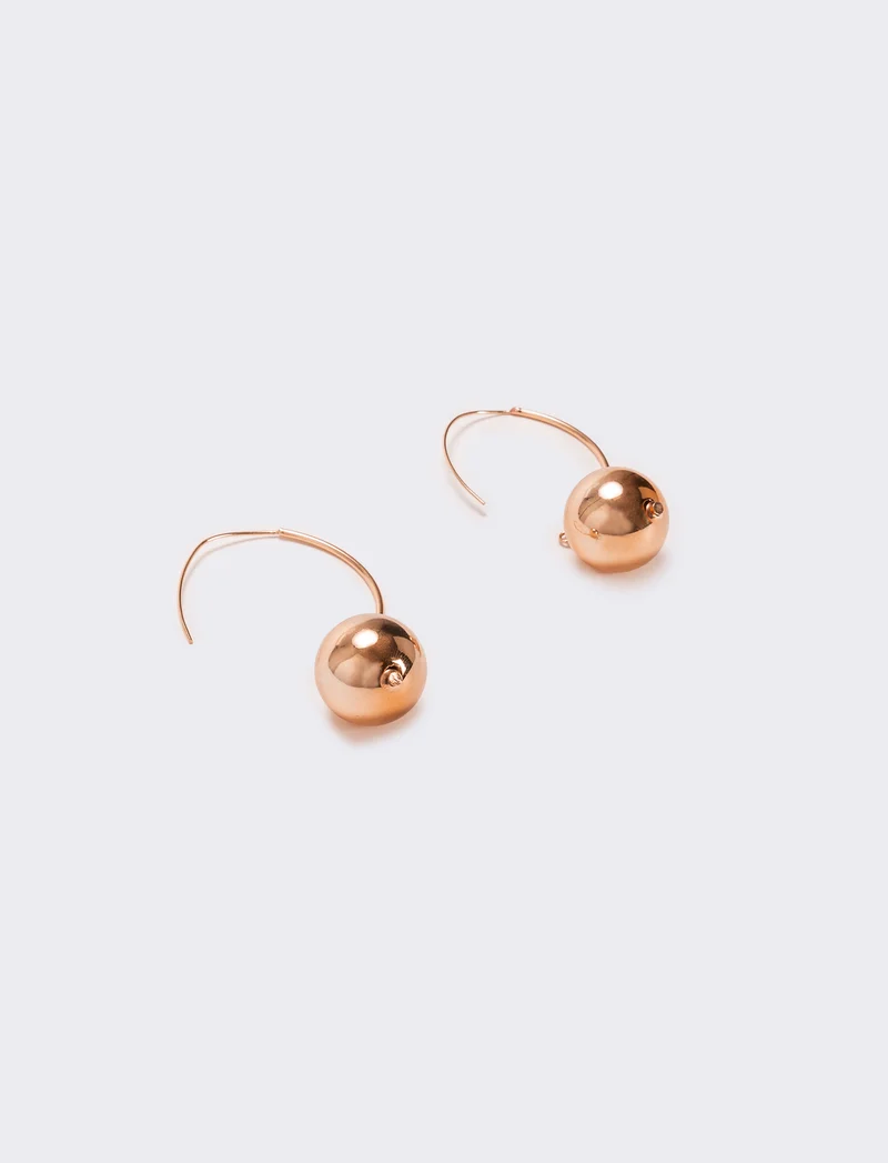 Orecchini cerchi con pendente e pallina - Oro rosa
