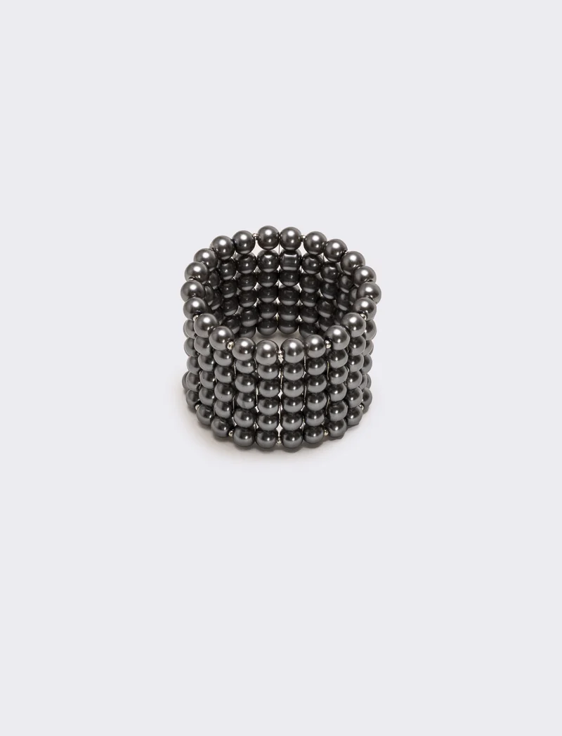 Bracciale 5 fili perle elastico - Grigio