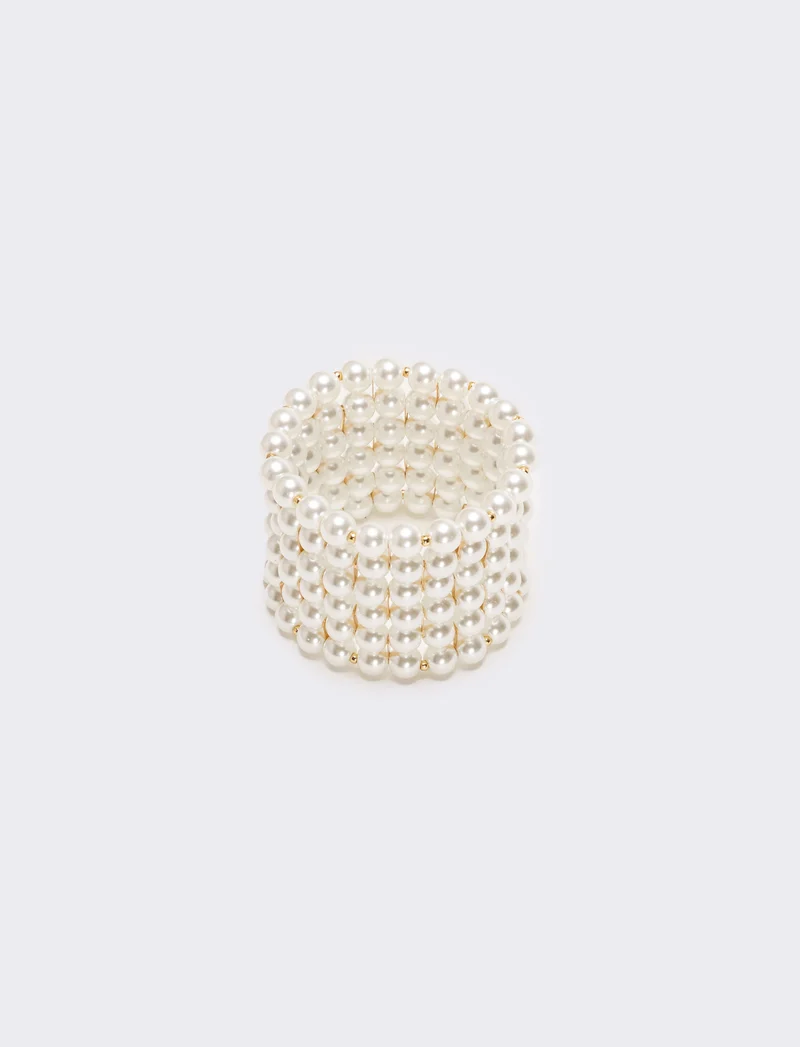 Bracciale 5 fili perle elastico - Bianco natural