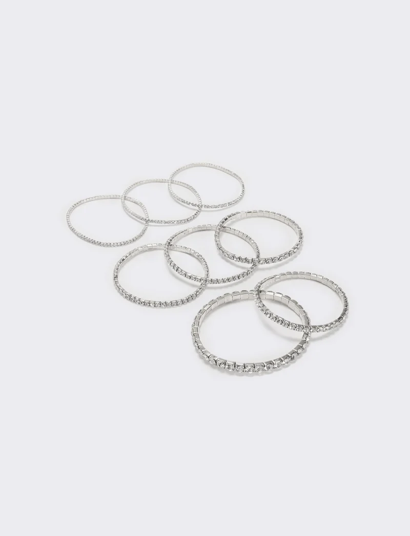 8 bracciali elastici con strass - Argento