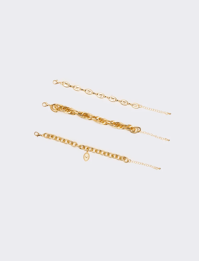 Card 3 bracciali varie catene - Oro