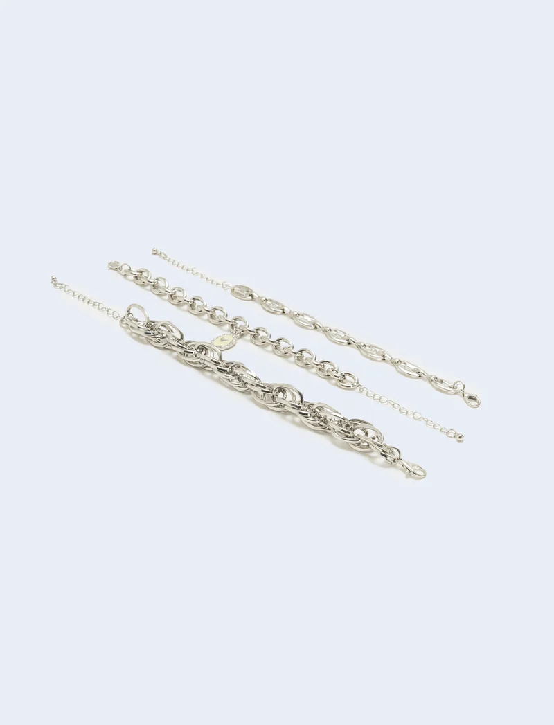 Card 3 bracciali varie catene - Argento