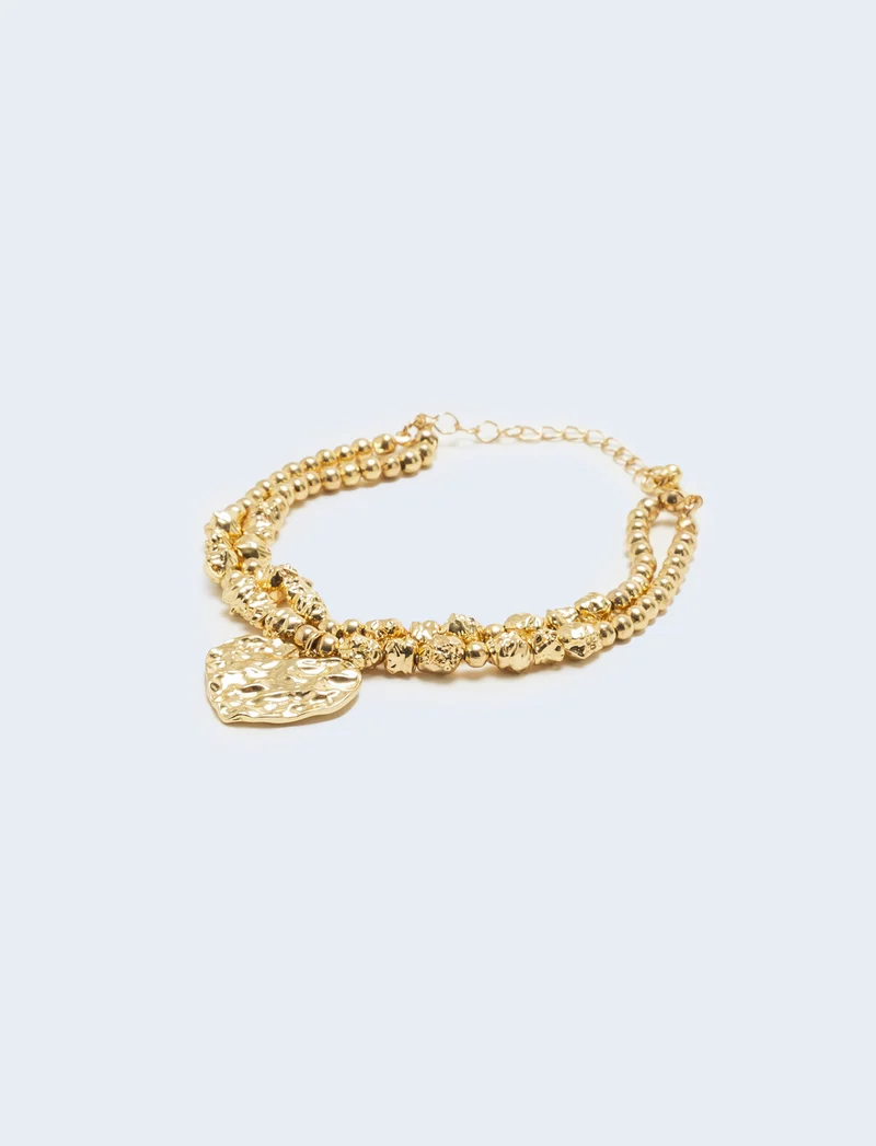 Bracciale con perle e cuore martellato - Oro