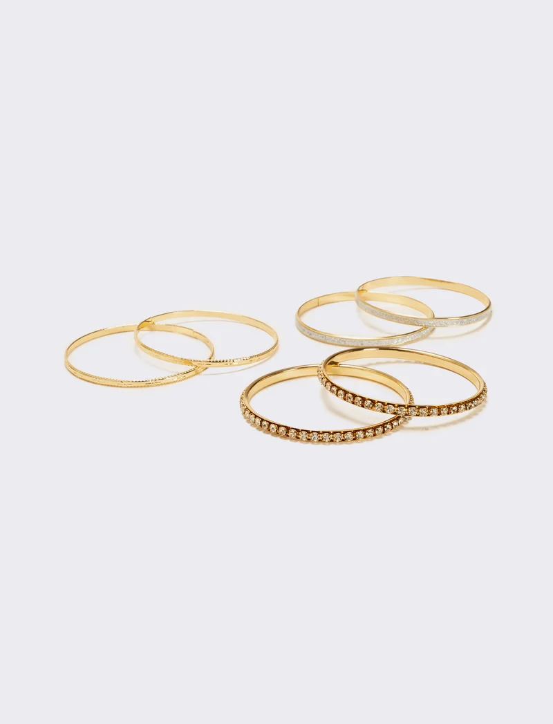 Sei bracciali rigidi con strass - Oro