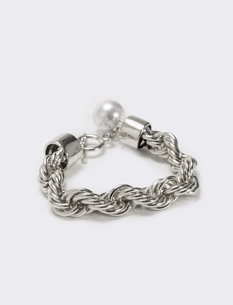Bracciale torciglione con perla - Argento