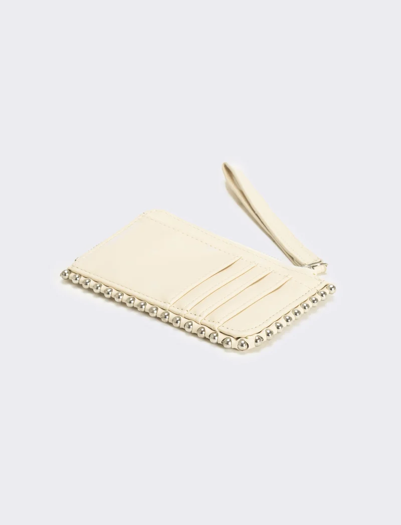 Portacarte con borchie rettangolare - Beige