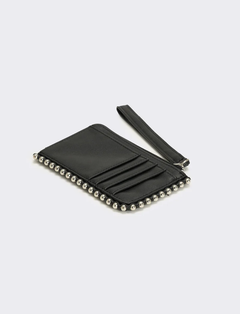 Portacarte con borchie rettangolare - Nero