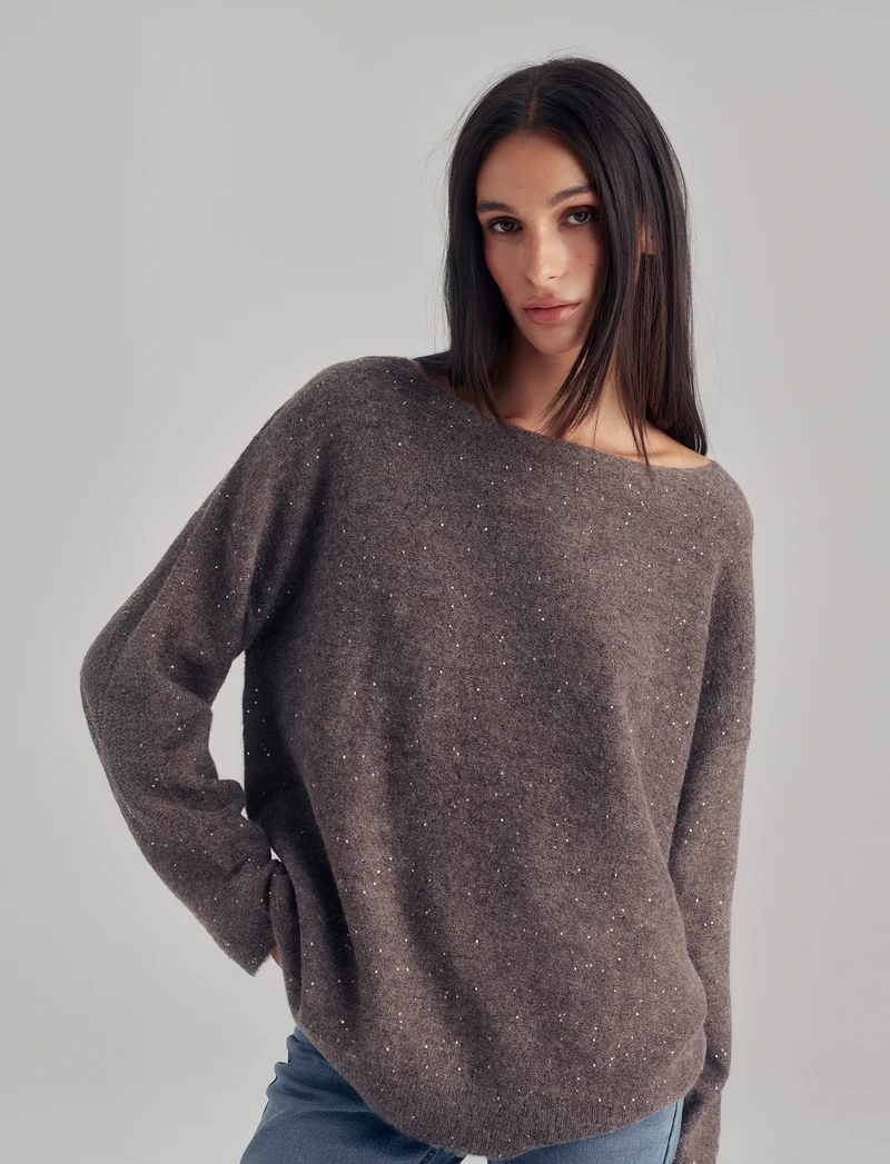 PULLOVER CON PAILLETES - Grigio tortora