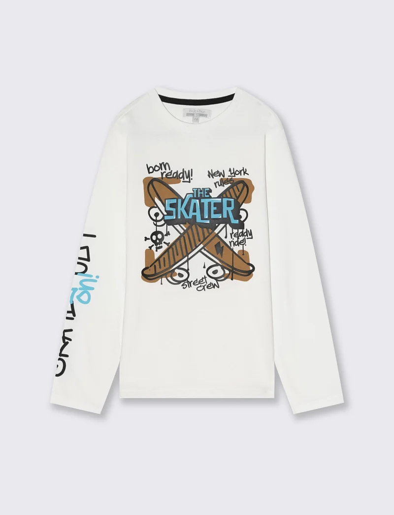 T shirt stampa skate graffiti. - Bianco latte