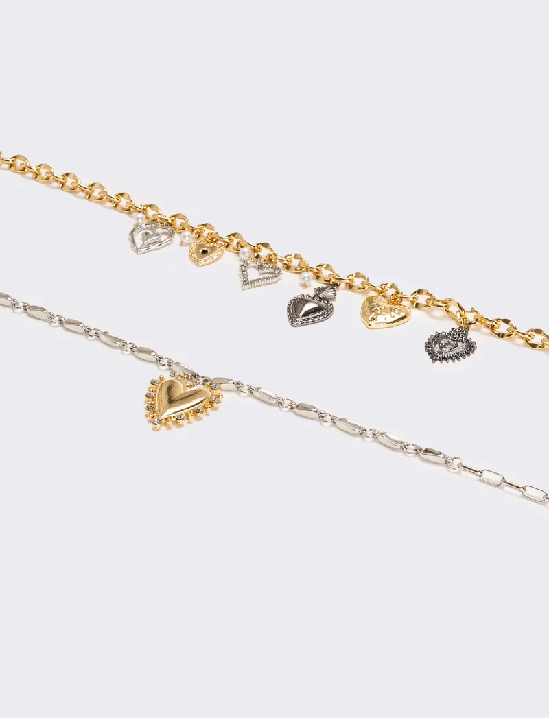 Card 2 collane charms cuori - Multicolore