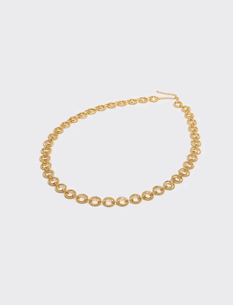 Collana doppia con cerchio liscio e martellato - Oro