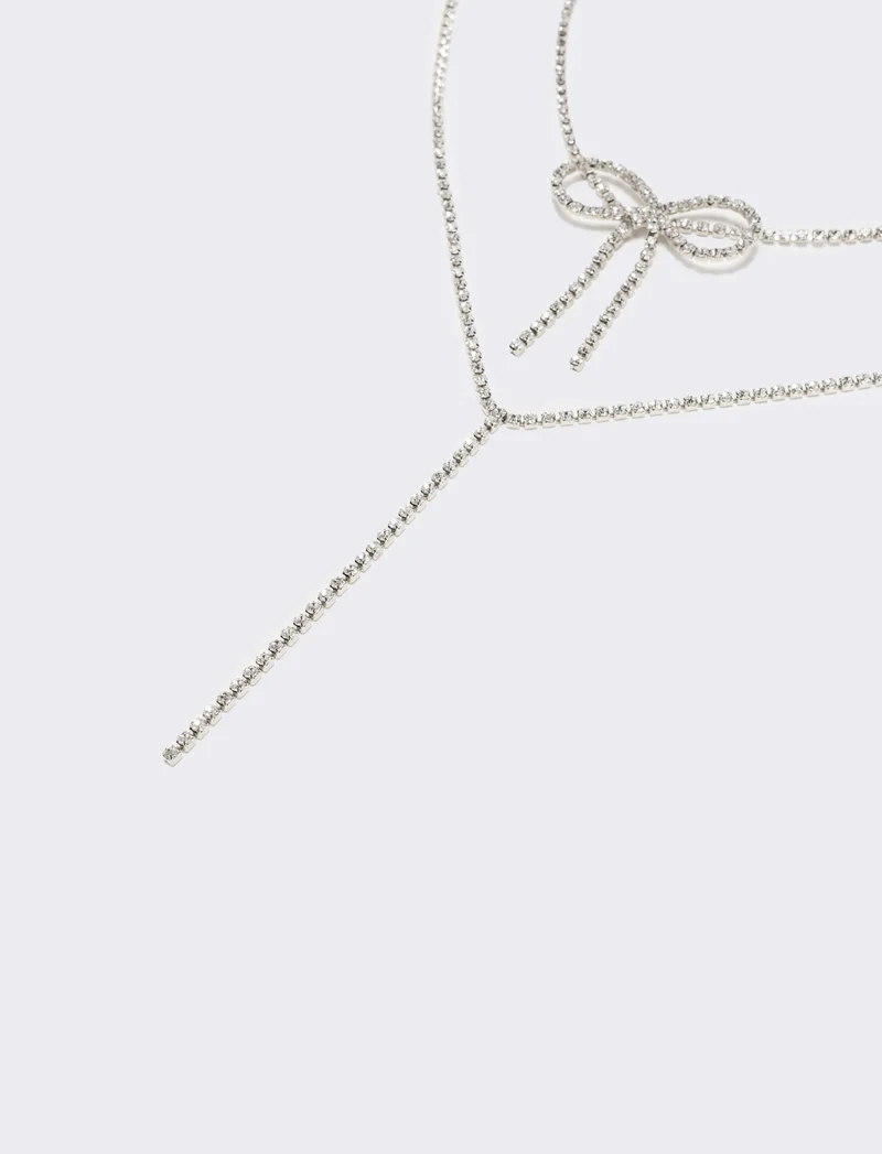 Collana con fiocco strass - Argento