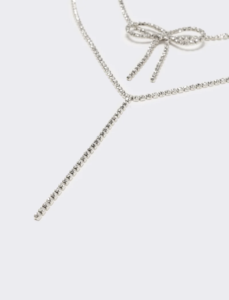 Collana con fiocco strass - Argento