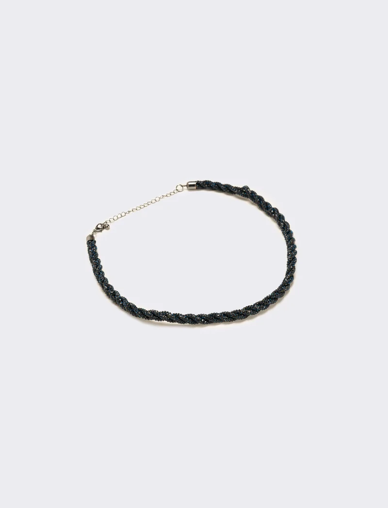 Collana a treccia con strass - Blu